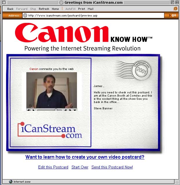 Recovered video postcard screen.