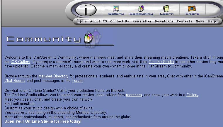 Recovered iCanStream community screen.